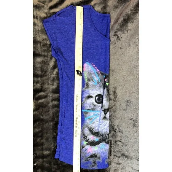 Justice Cat Tee Shirt  Cut Out Sleeve Shirt Detail Size Jr 18 Girls T Shirt - Picture 5 of 6